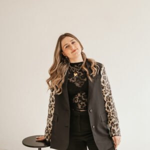 Blazer met panterprint glitter mouw - Zwart